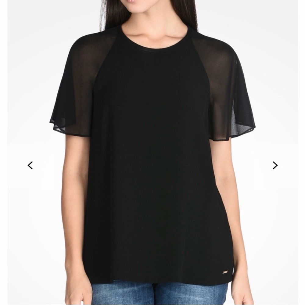 Armani Exchange black sheer ruffle sleeve blouse gothcore vamp M
